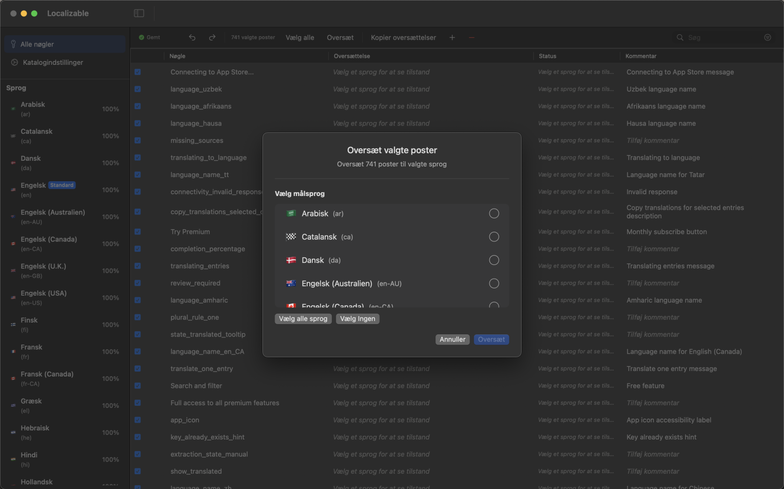AI-drevet macOS-appgrænseflade til at oversætte Xcode-strengkataloger til flere sprog